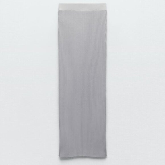 NEW Zara Women's LONG RIBBED SKIRT Greyish - Picture 9 of 13